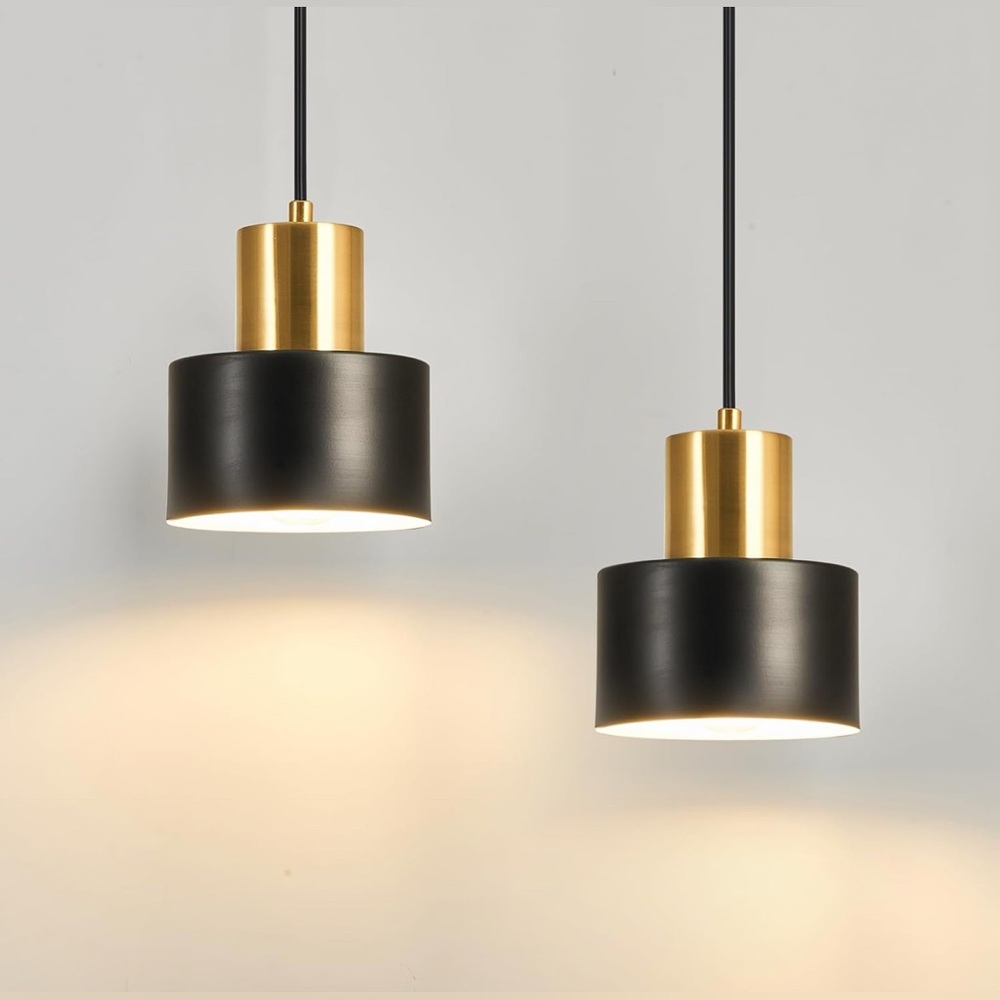 Modern Mini Pendant Light Fixture 2-Pack Black and Gold